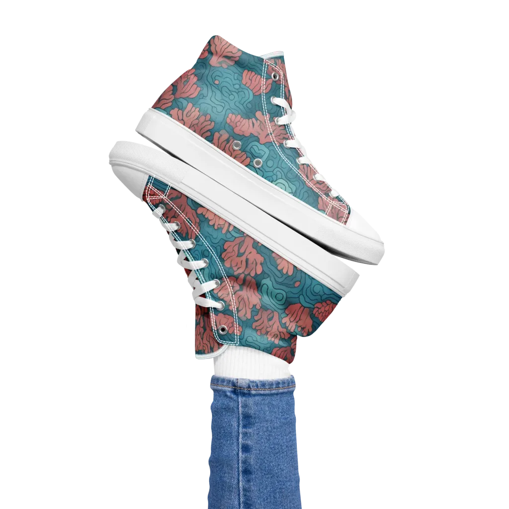 Pink Reef on Women's High Top Canvas Shoes — Left