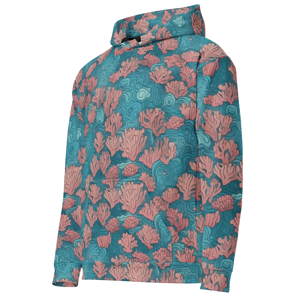 Pink Reef on Cotton Hoodie — Left Front