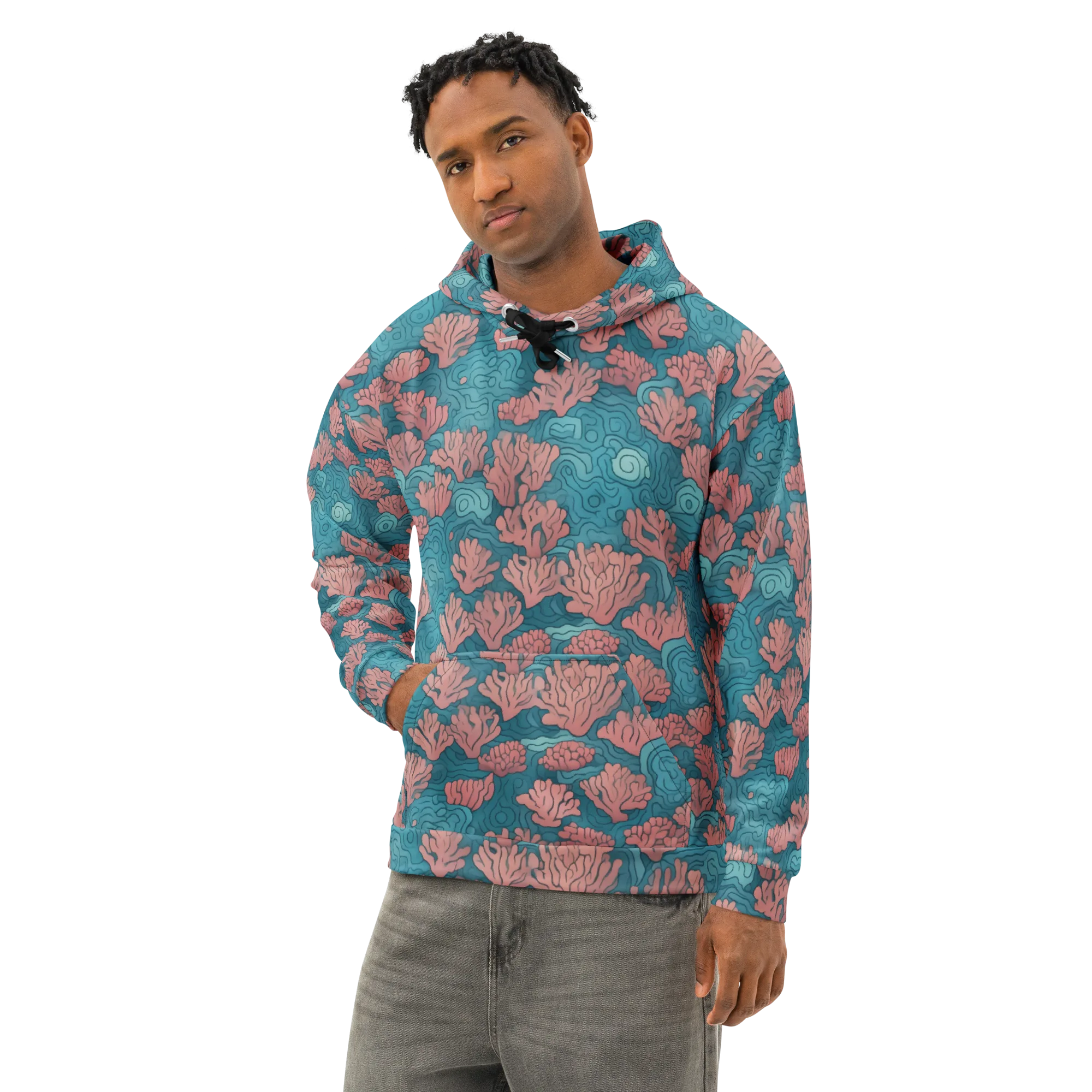 Pink Reef on Cotton Hoodie — Left Front