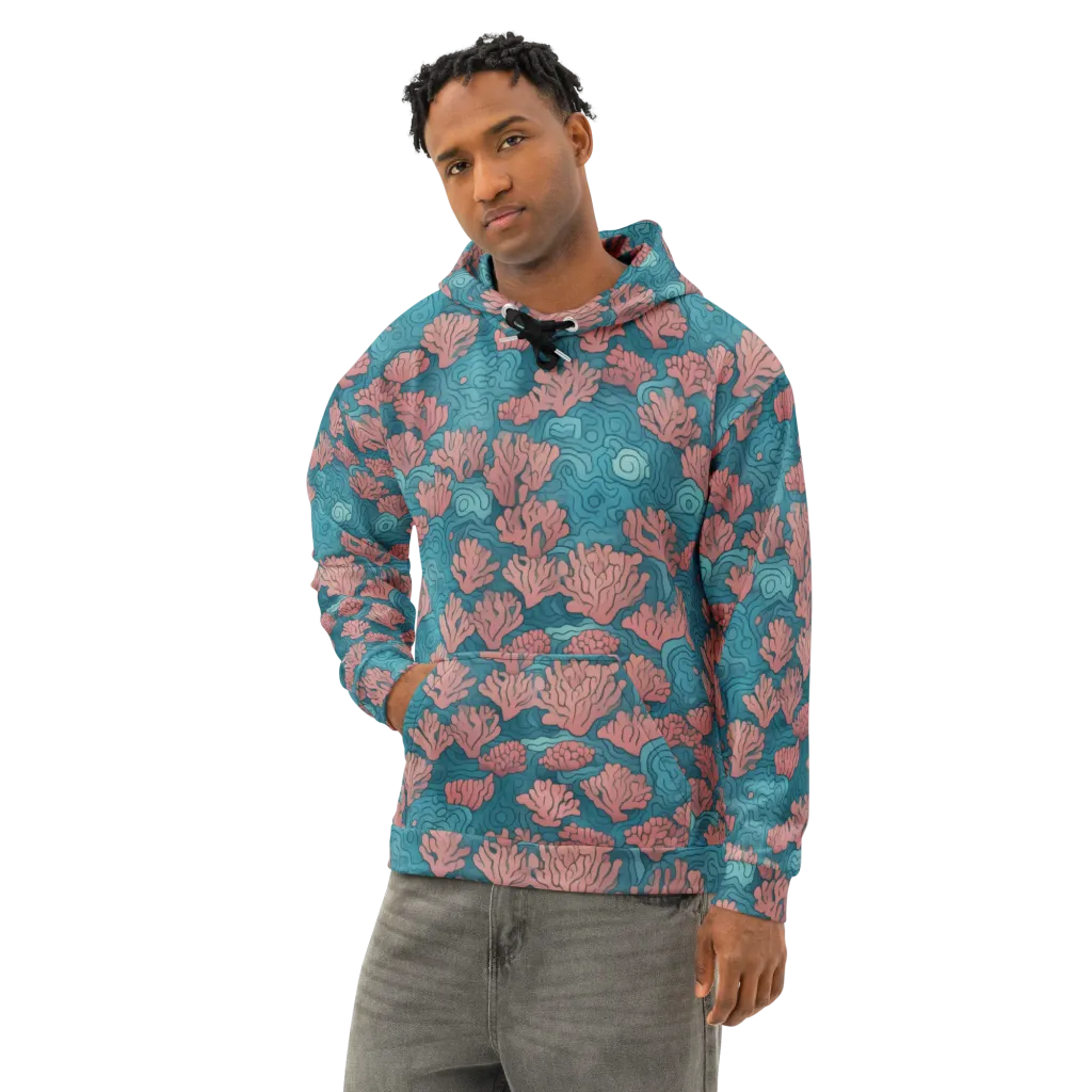 Pink Reef on Cotton Hoodie — Left Front
