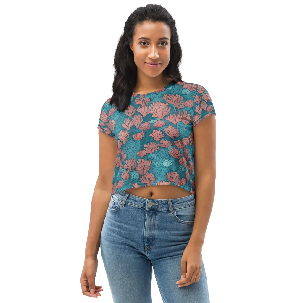 Pink Reef on Crop Tee — Front
