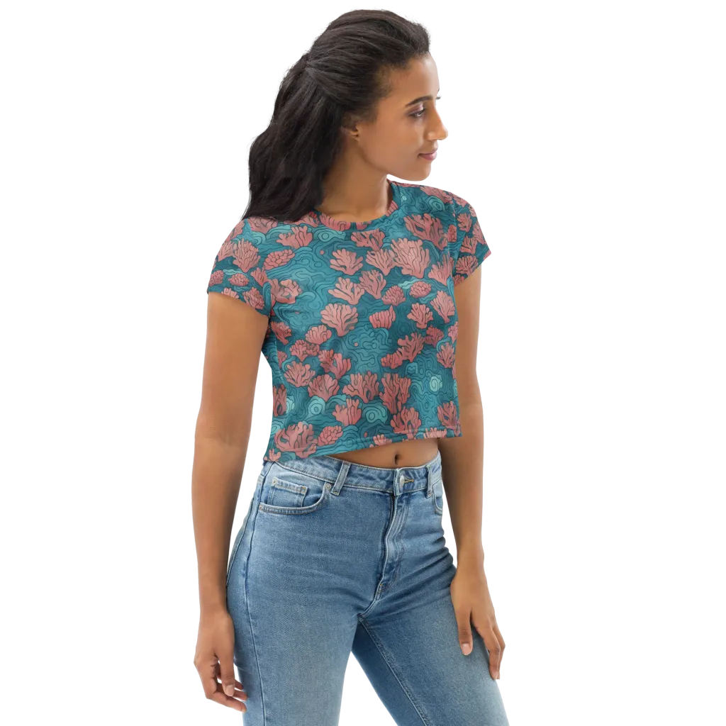 Pink Reef on Crop Tee — Right Front
