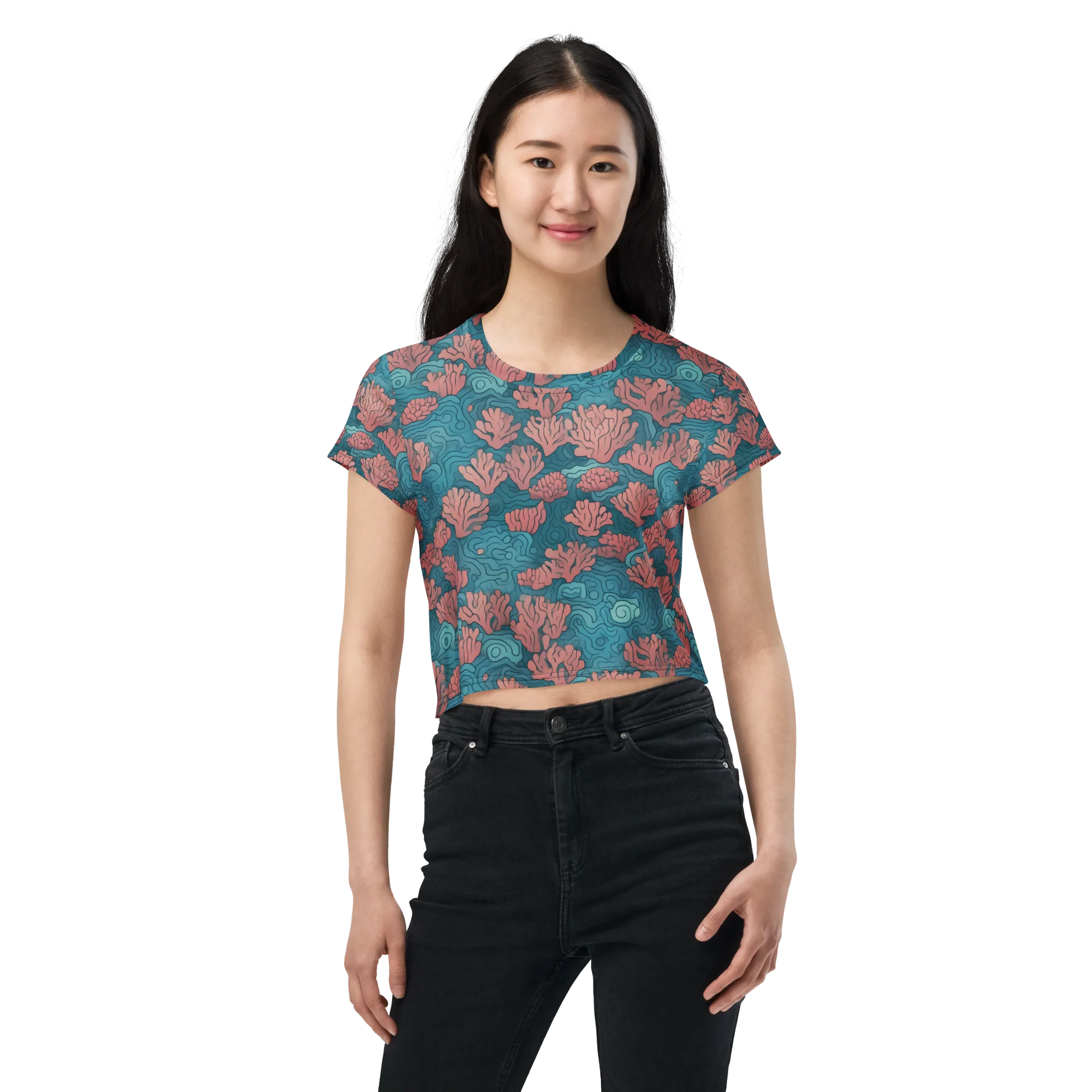 Pink Reef on Crop Tee — Front