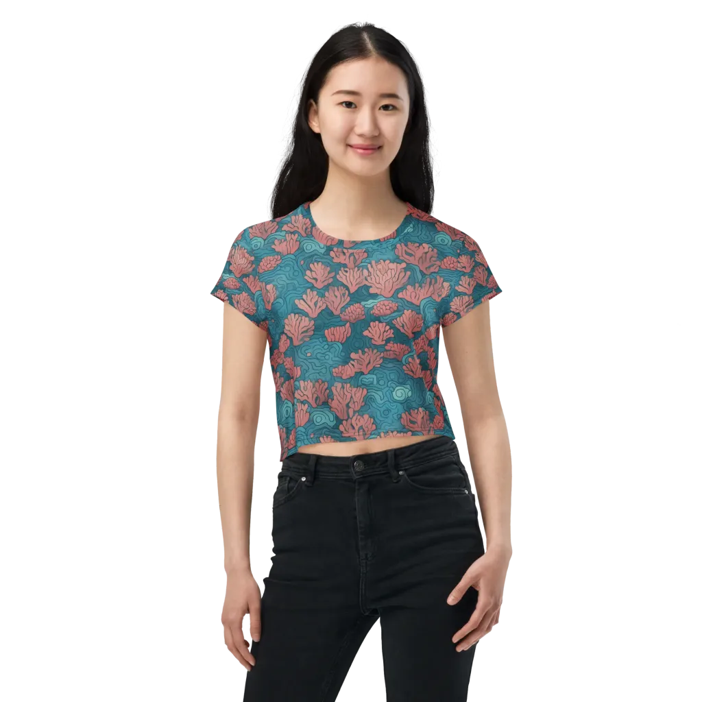 Pink Reef on Crop Tee — Front