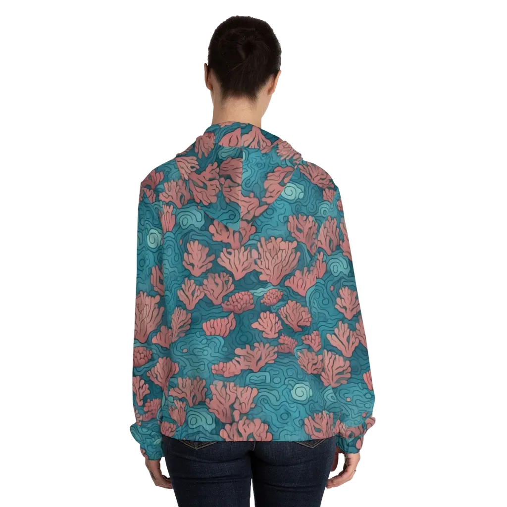 Pink Reef on Women's Full-Zip Hoodie — Back On Person