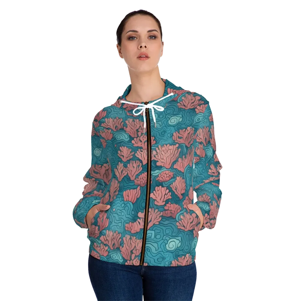 Pink Reef on Women's Full-Zip Hoodie — Front On Person