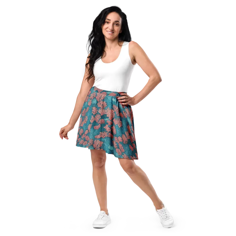 Pink Reef on Skater Skirt — Front