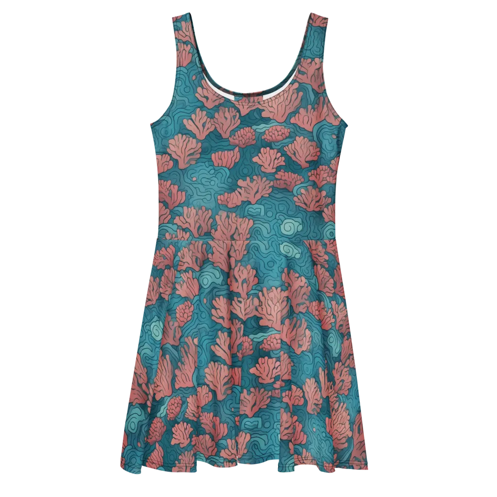 Pink Reef on Skater Dress — Front