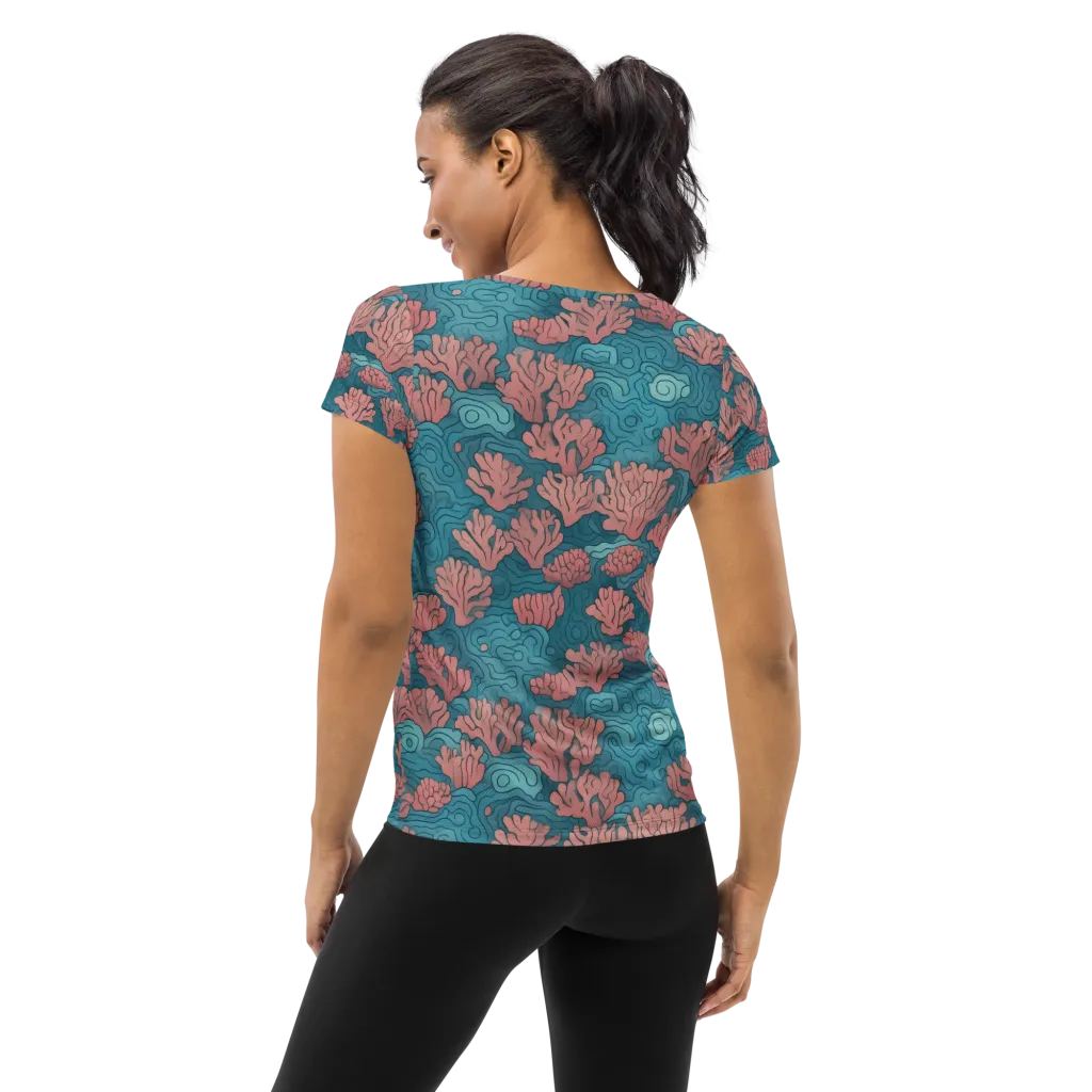 Pink Reef on Women's Athletic T-Shirt — Back