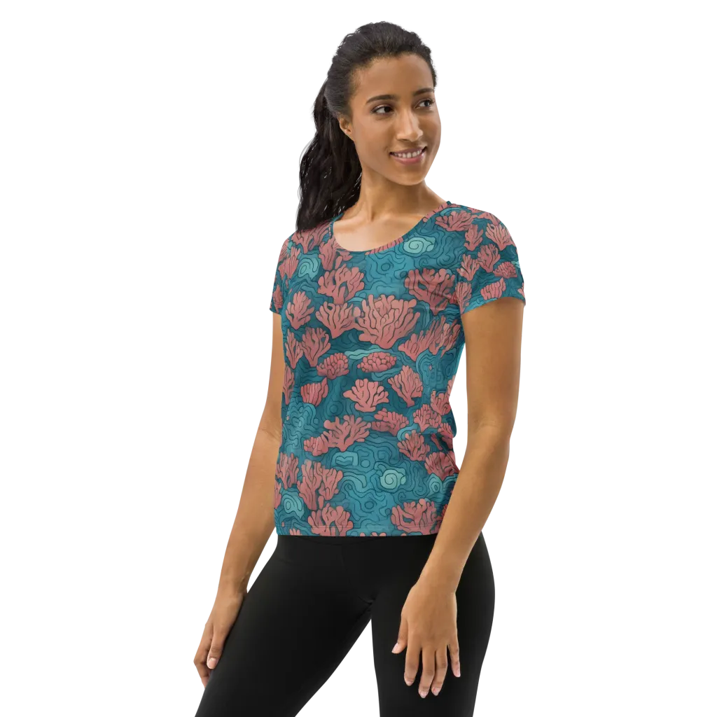 Pink Reef on Women's Athletic T-Shirt — Left
