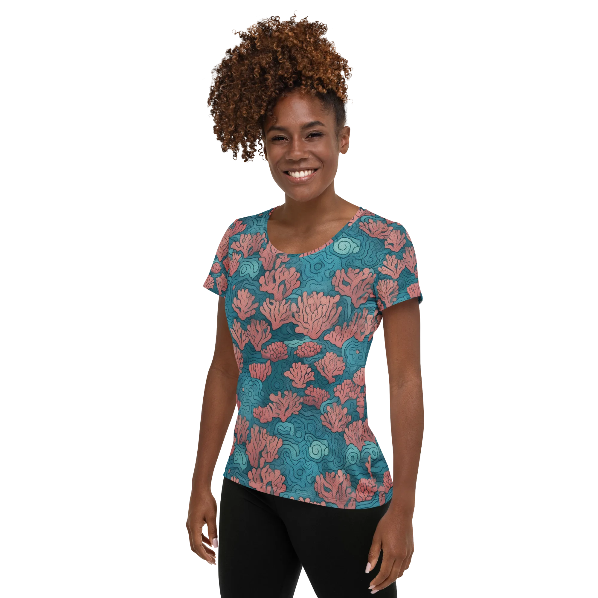 Pink Reef on Women's Athletic T-Shirt — Left
