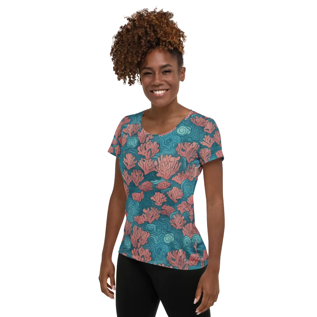 Pink Reef on Women's Athletic T-Shirt — Left