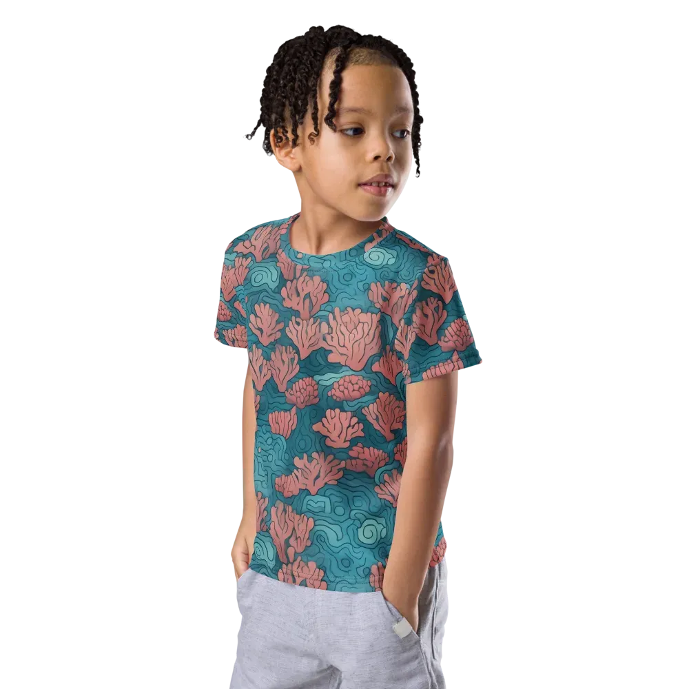 Pink Reef on Kids Crew Neck T-Shirt — Left Front