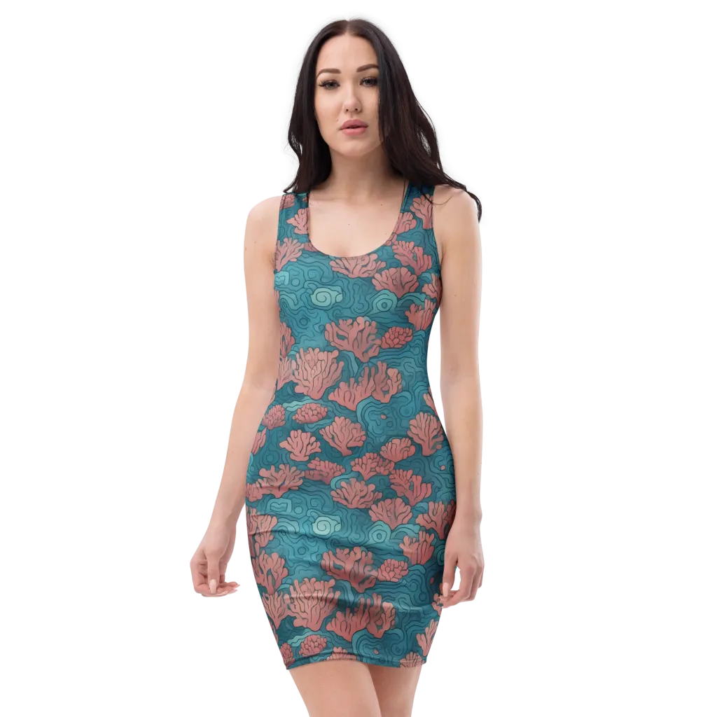 Pink Reef on Bodycon Dress — Front