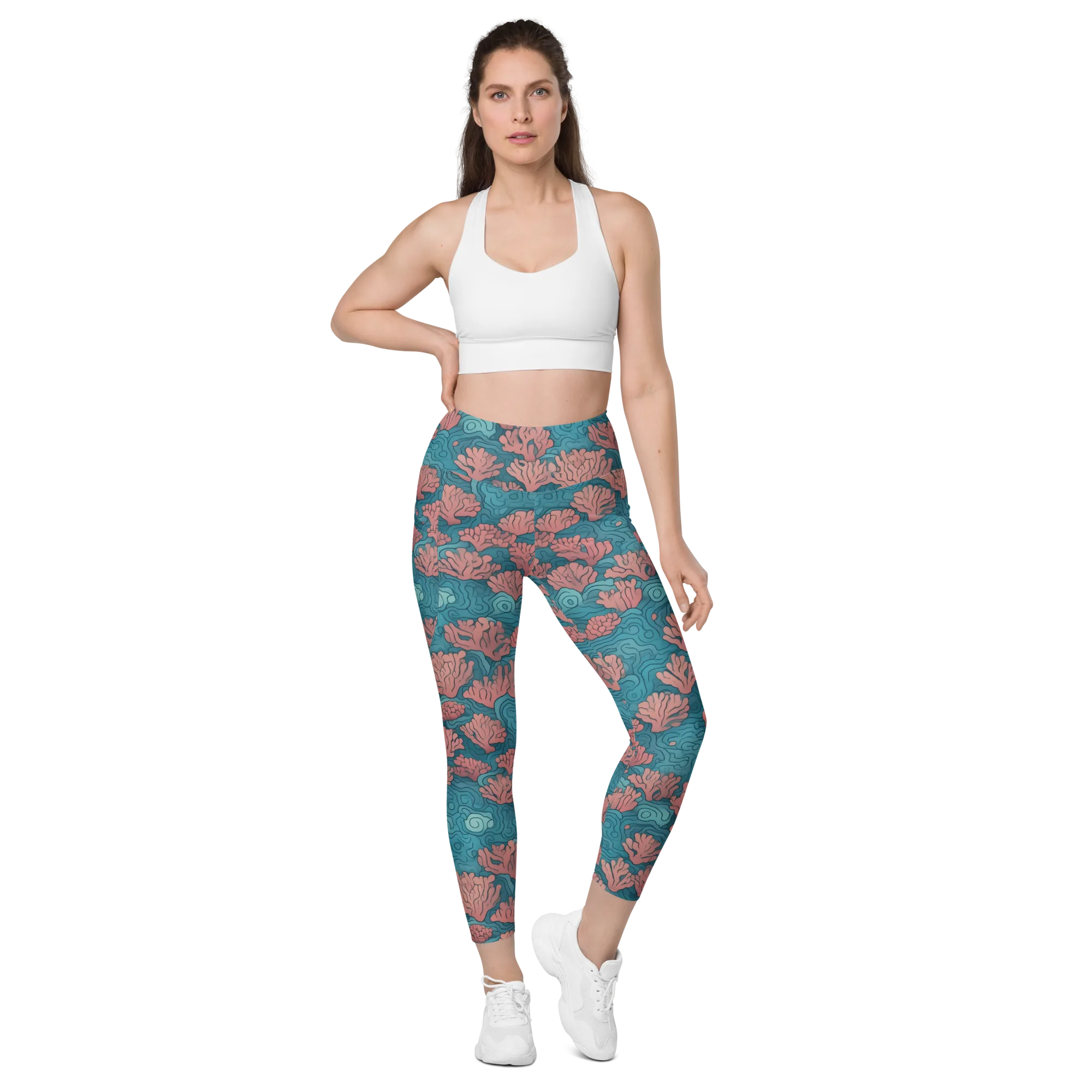 Pink Reef on Leggings with Pockets — Front
