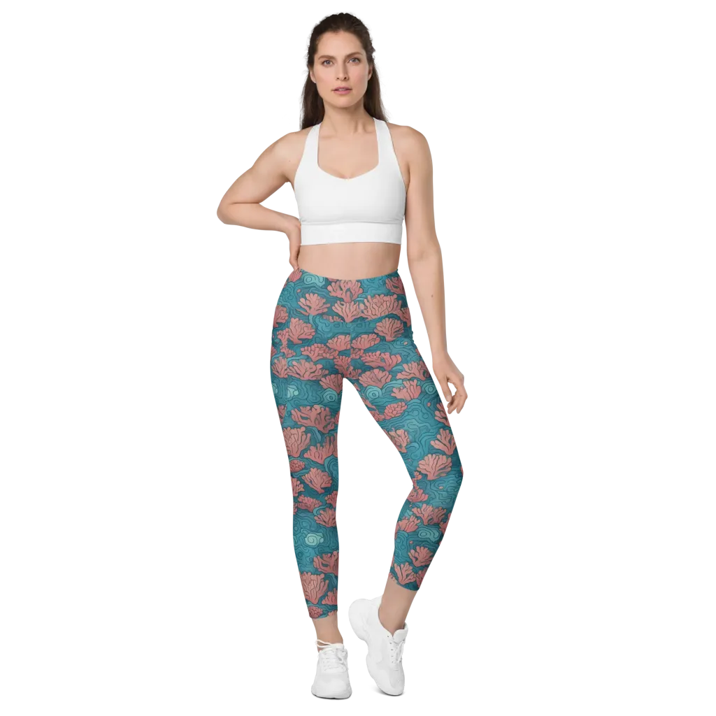 Pink Reef on Leggings with Pockets — Front