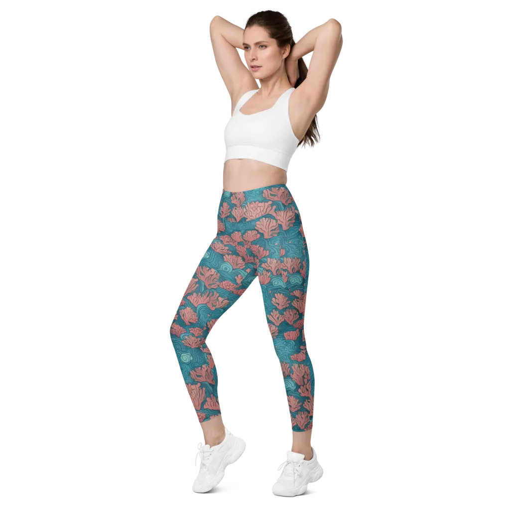 Pink Reef on Leggings with Pockets — Left Front