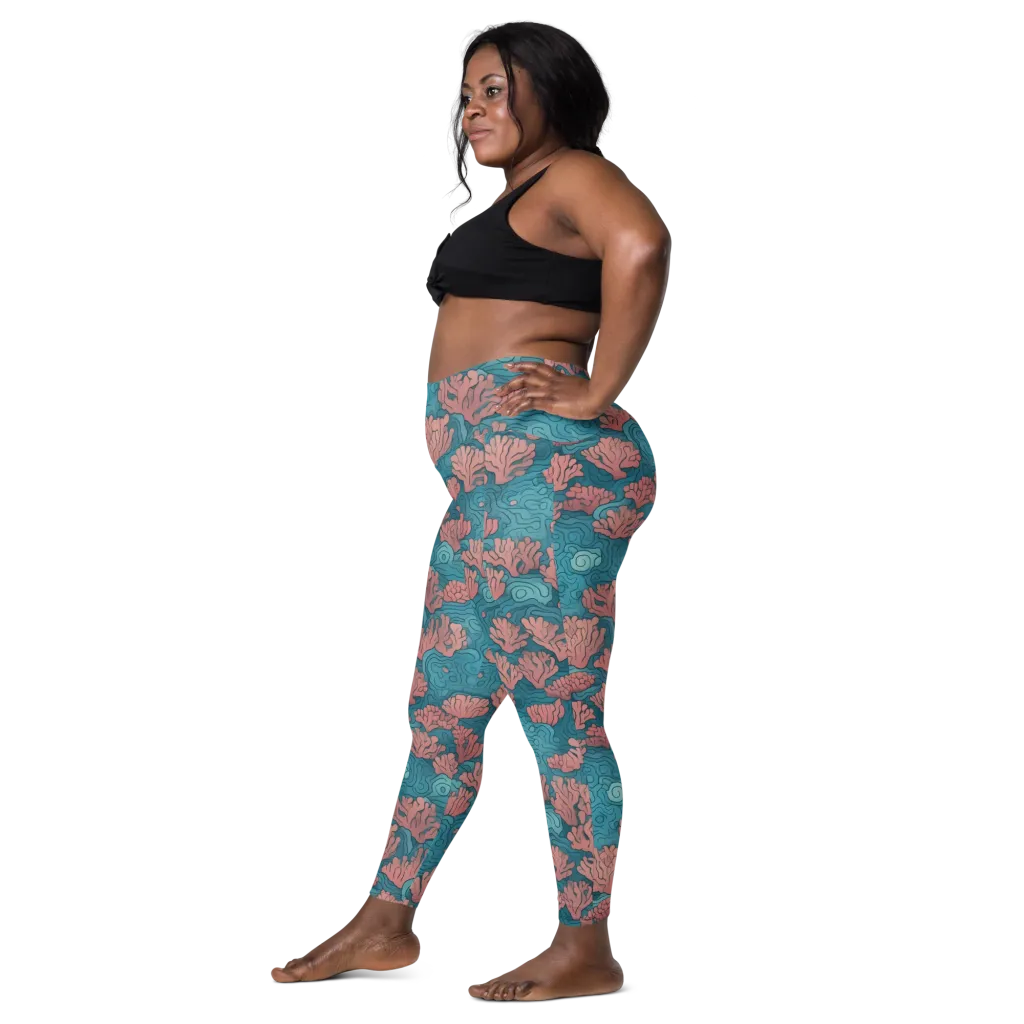 Pink Reef on Leggings with Pockets — Left