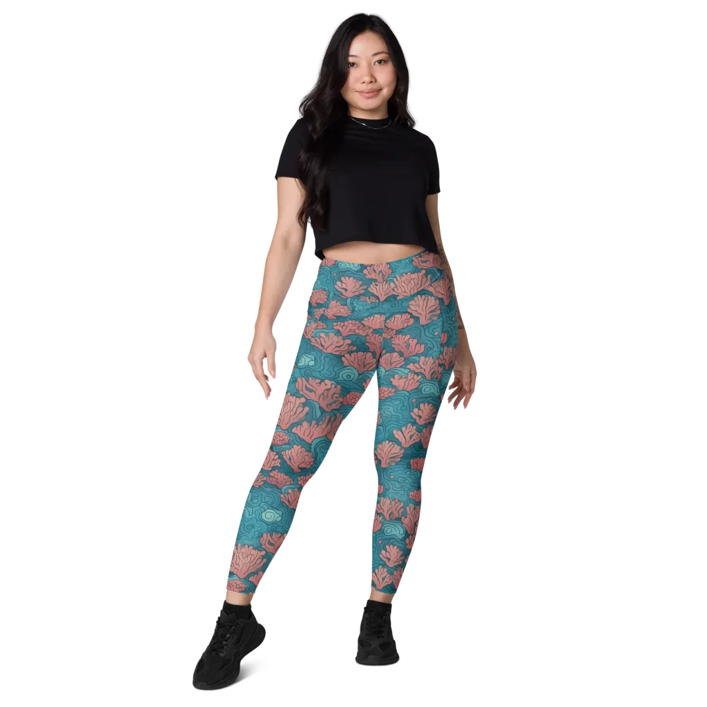 Pink Reef on Leggings with Pockets — Front