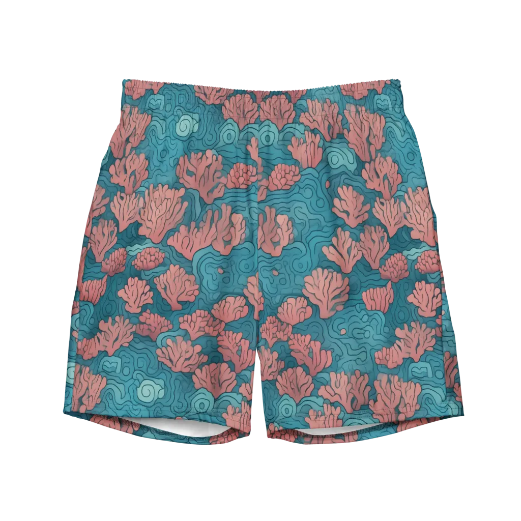 Pink Reef on Swim Trunks — Front