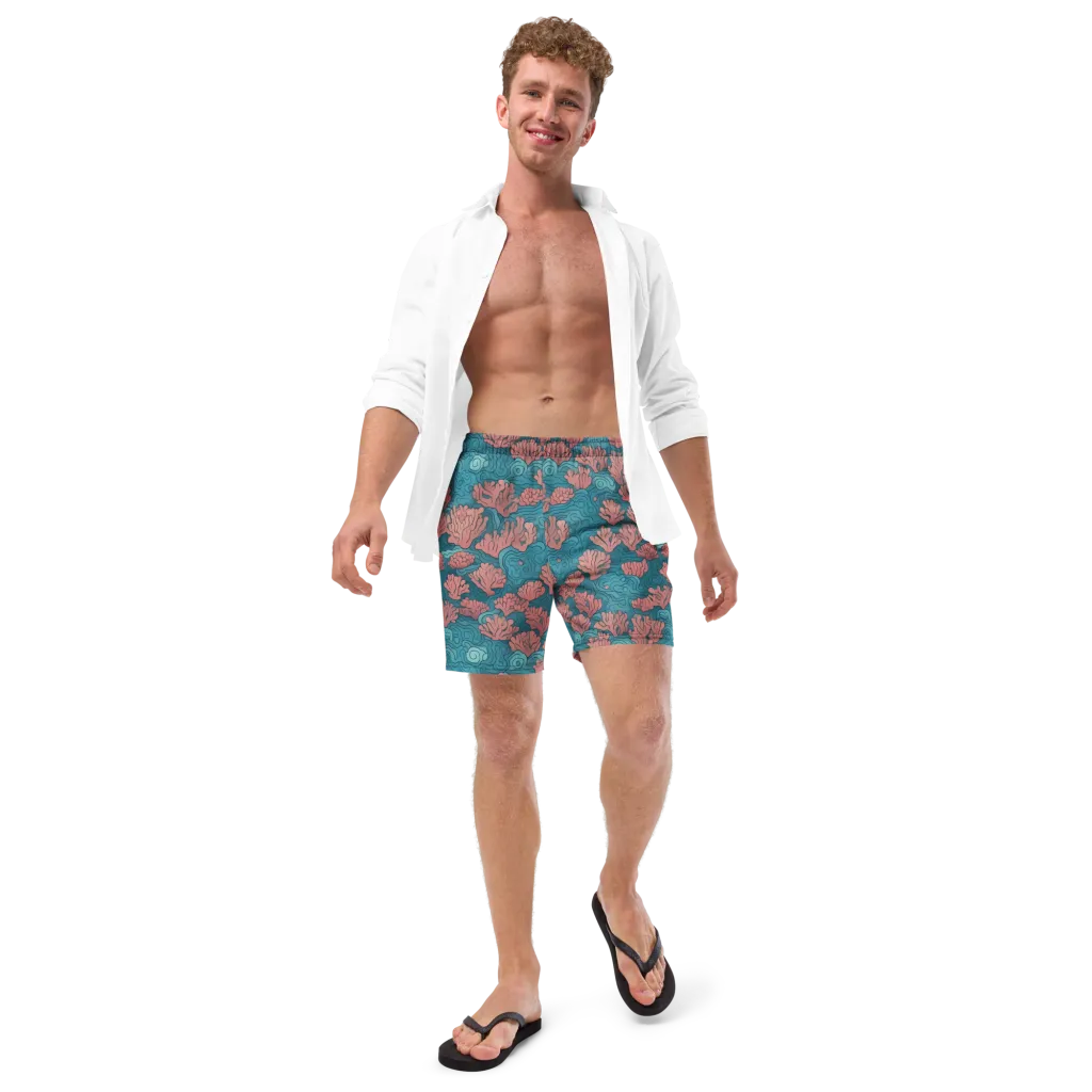 Pink Reef on Swim Trunks — Front