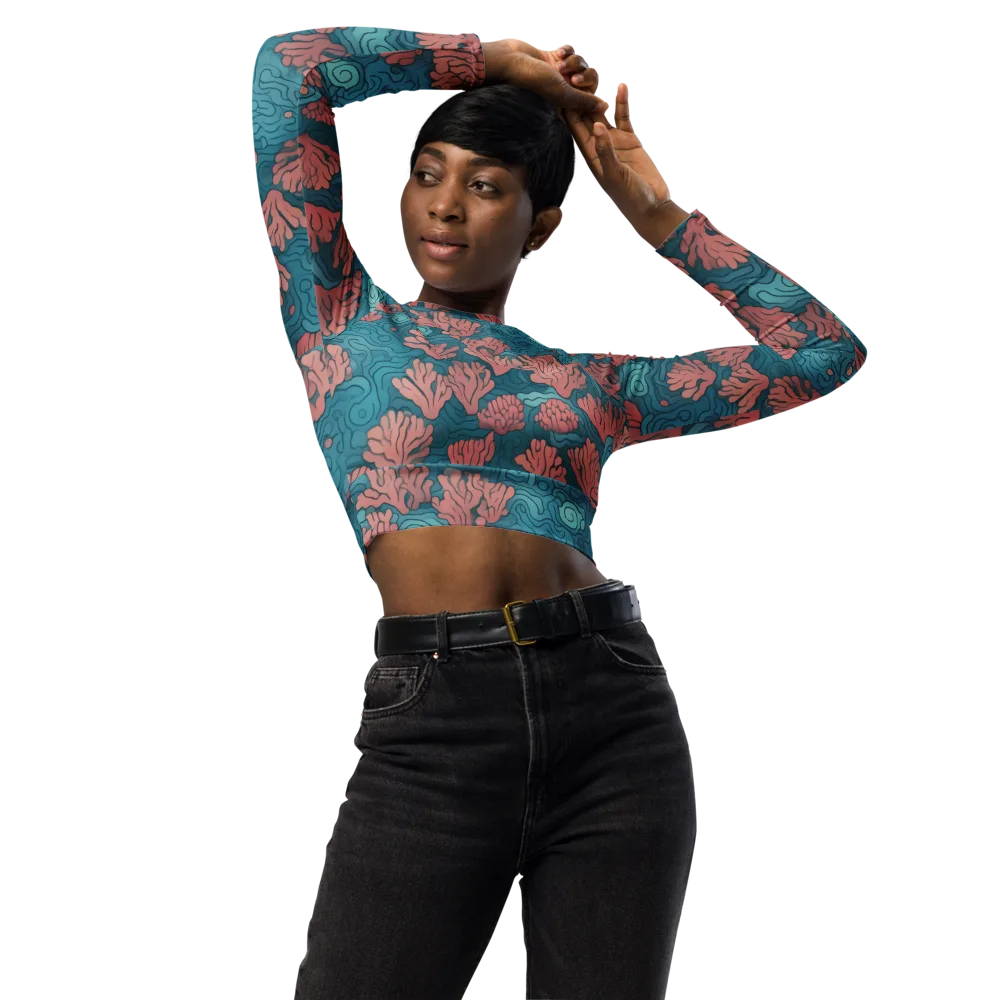 Pink Reef on Long Sleeve Crop Top — Front