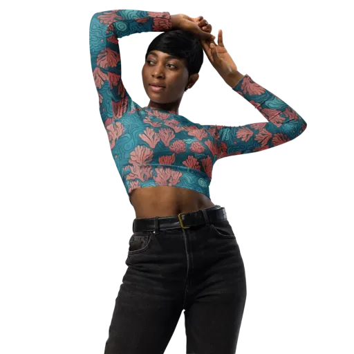 Pink Reef on a Long Sleeve Crop Top