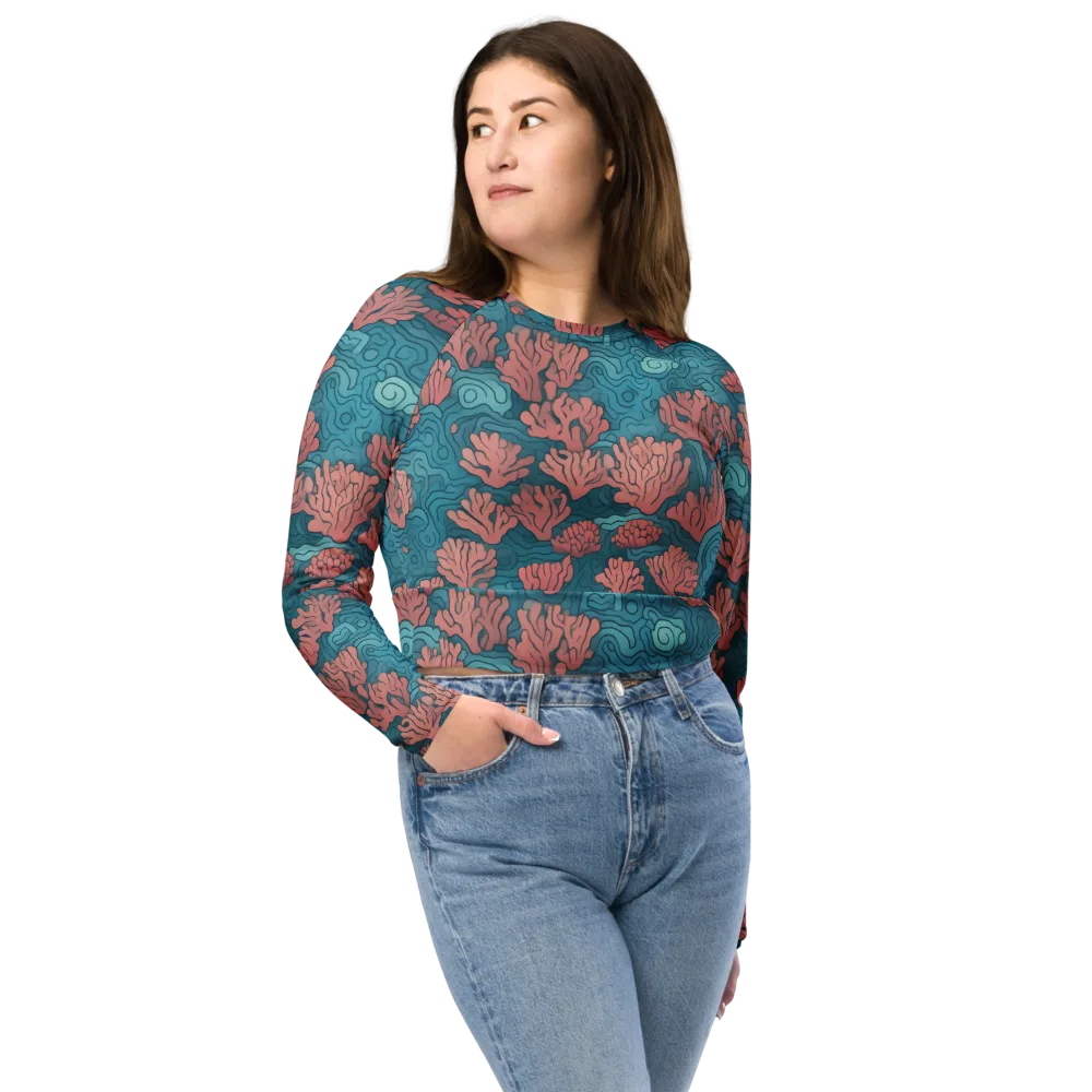 Pink Reef on Long Sleeve Crop Top — Front