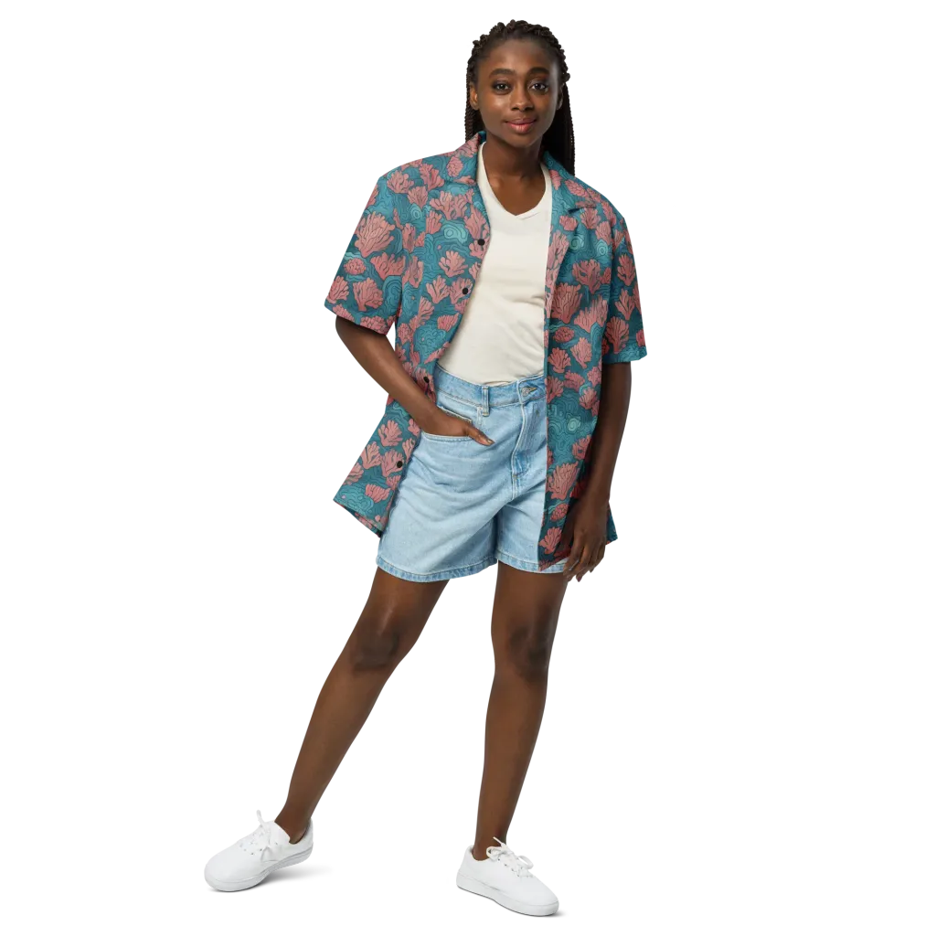 Pink Reef on Button Shirt — Front