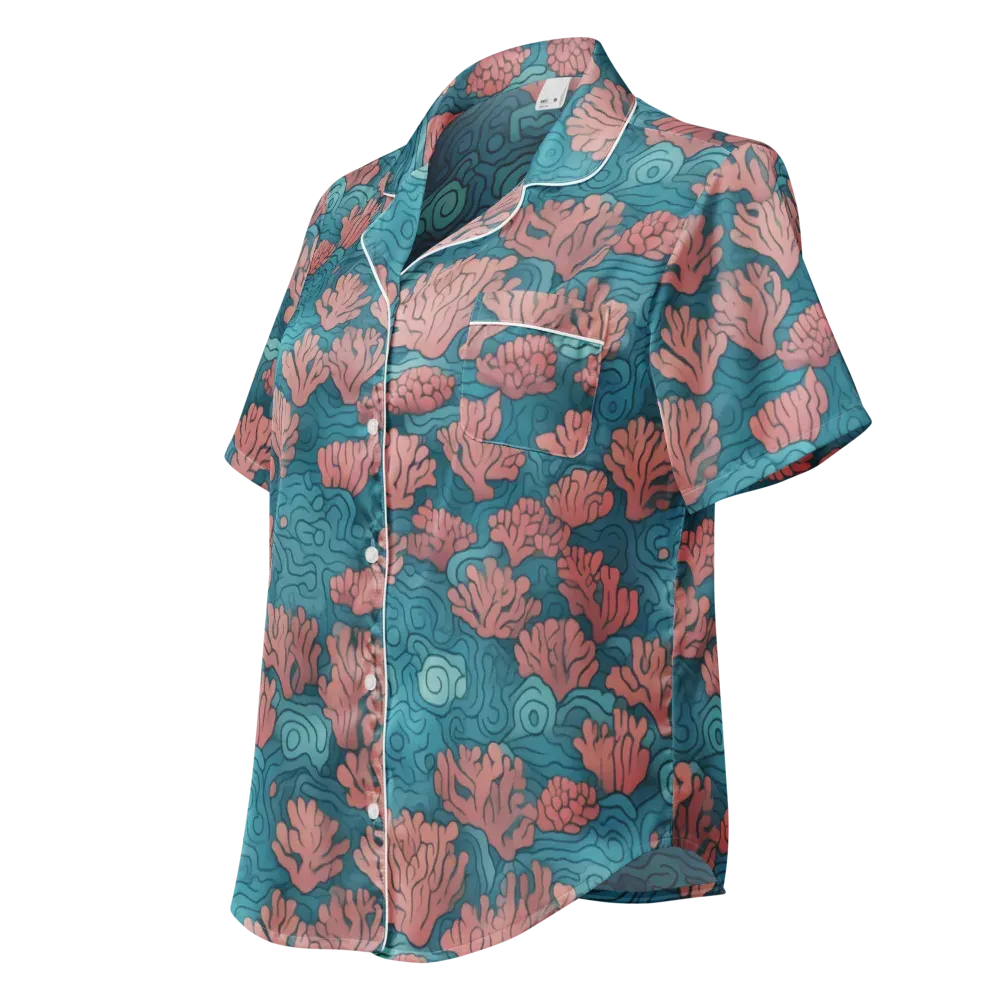 Pink Reef on Women's Short Sleeve Pajama Top — Left Front