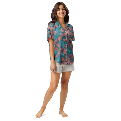 Pink Reef on a Women's Short Sleeve Pajama Top