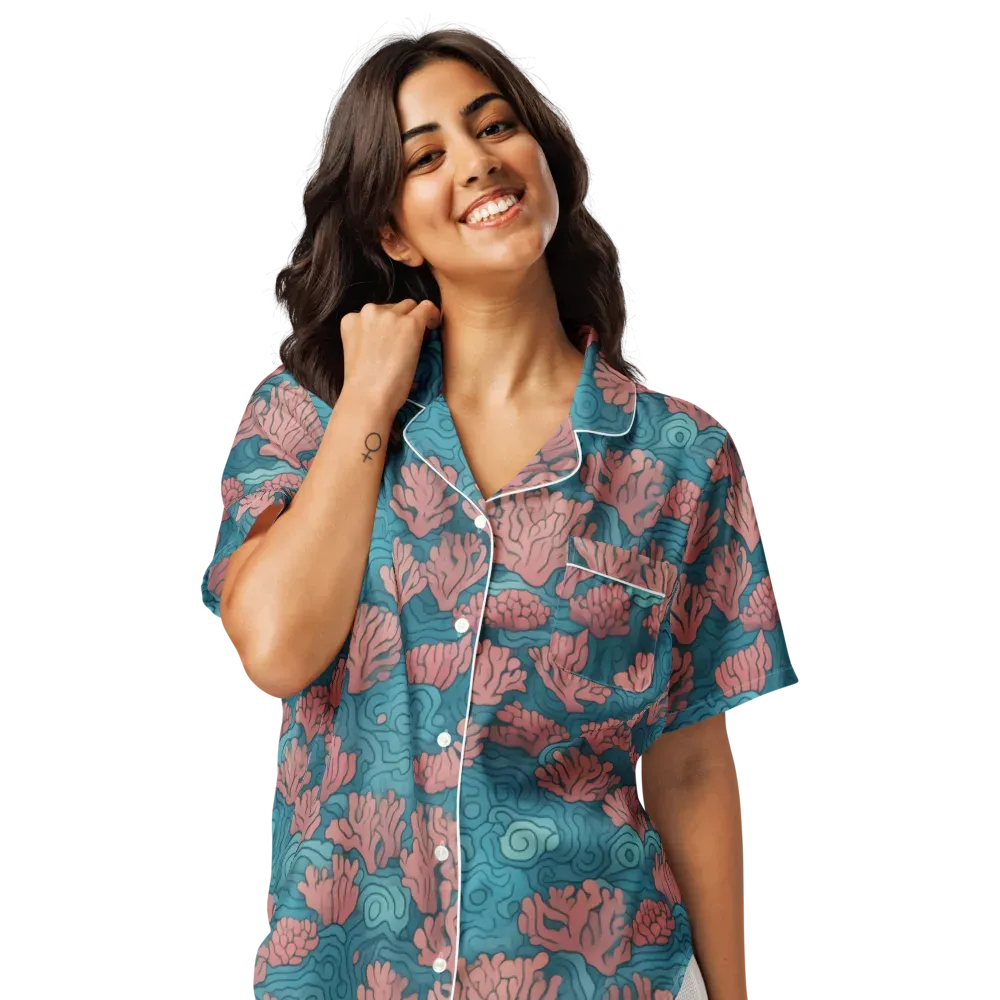 Pink Reef on Women's Short Sleeve Pajama Top — Front