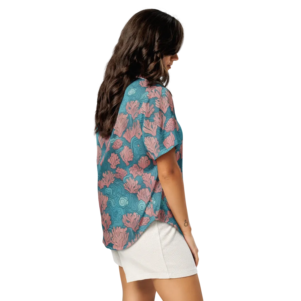 Pink Reef on Women's Short Sleeve Pajama Top — Right Back