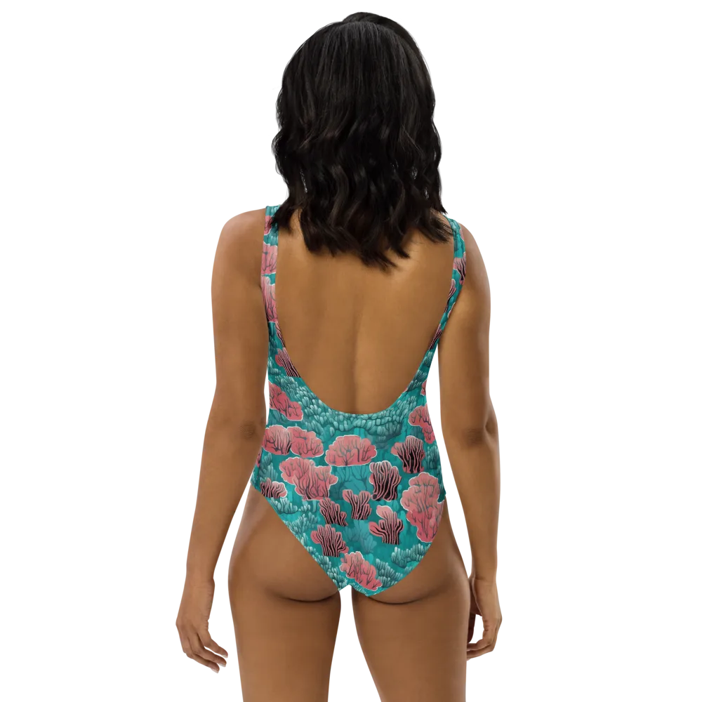 Aquatic Garden on One-Piece Swimsuit — Back