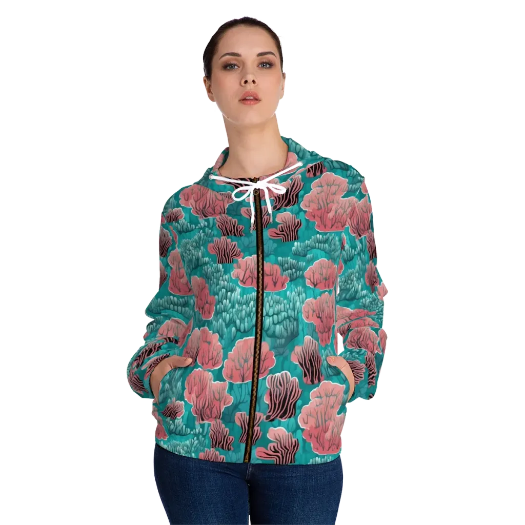 Aquatic Garden on Women's Full-Zip Hoodie — Front On Person