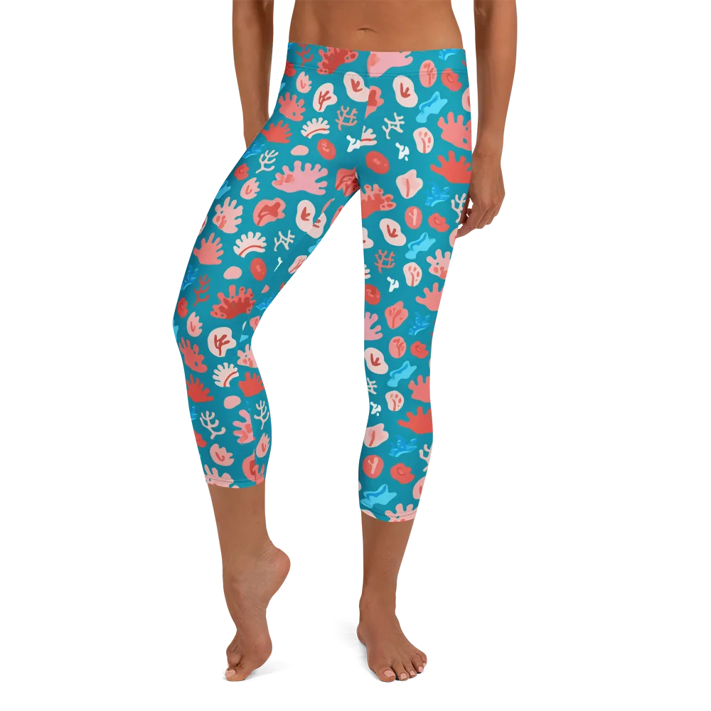 Teal Tidepool on Capri Leggings — Front