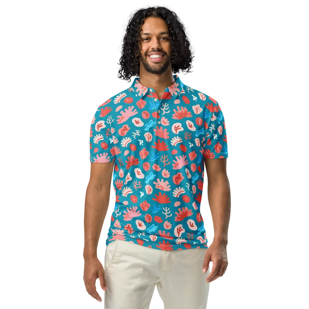 Teal Tidepool on Men's Slim Fit Polo Shirt — Front