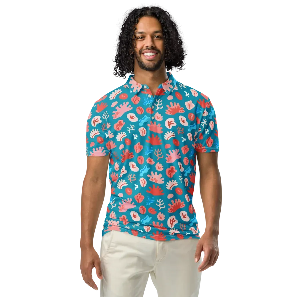Teal Tidepool on Men's Slim Fit Polo Shirt — Front