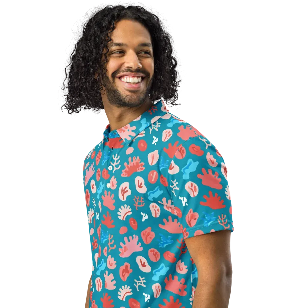 Teal Tidepool on Men's Slim Fit Polo Shirt — Left Front
