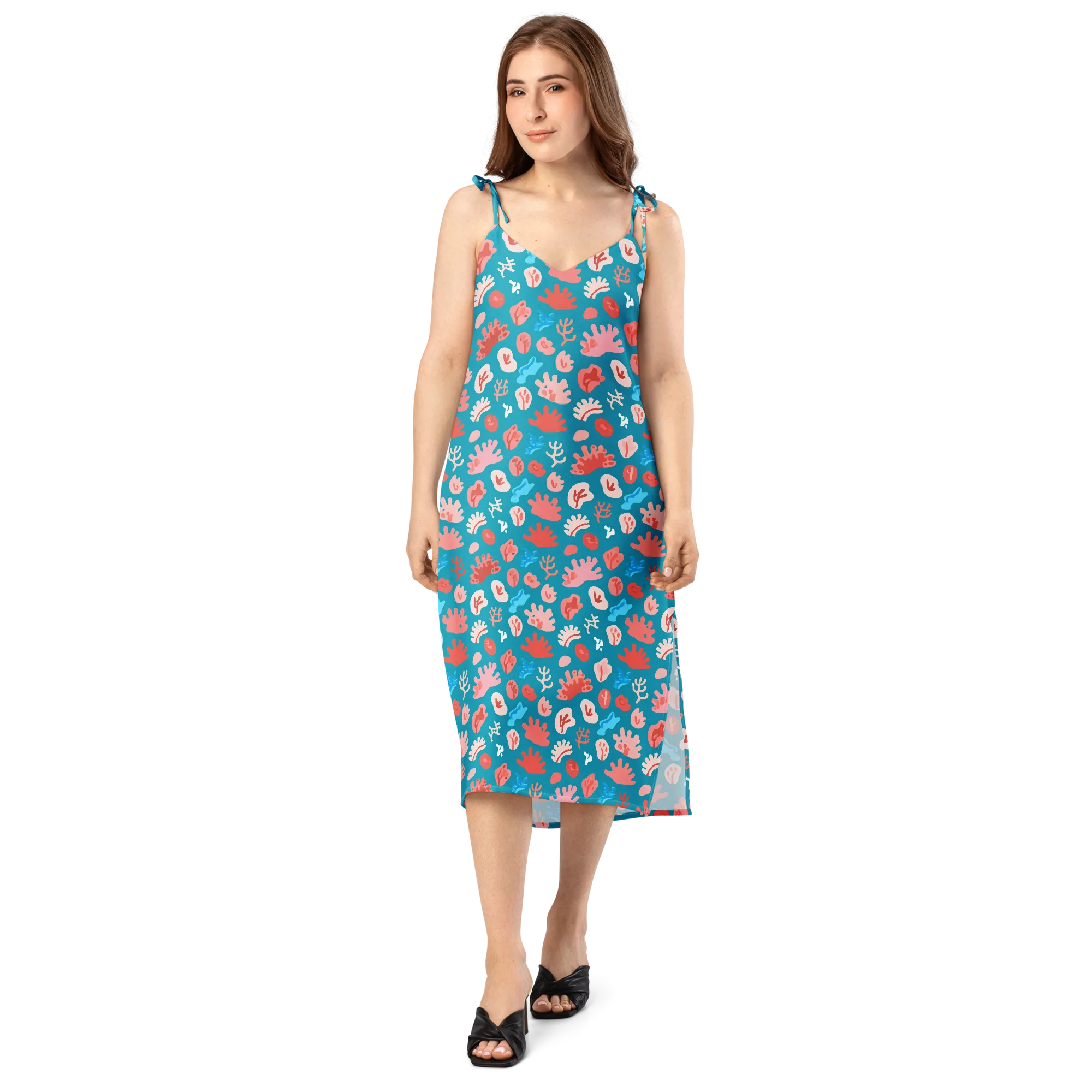 Teal Tidepool on Slip Dress — Front