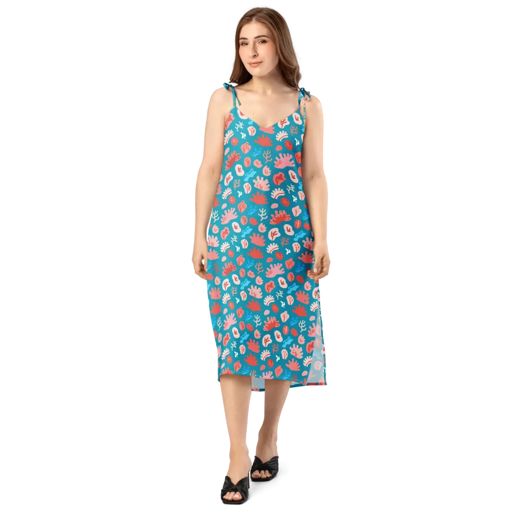 Teal Tidepool on Slip Dress — Front