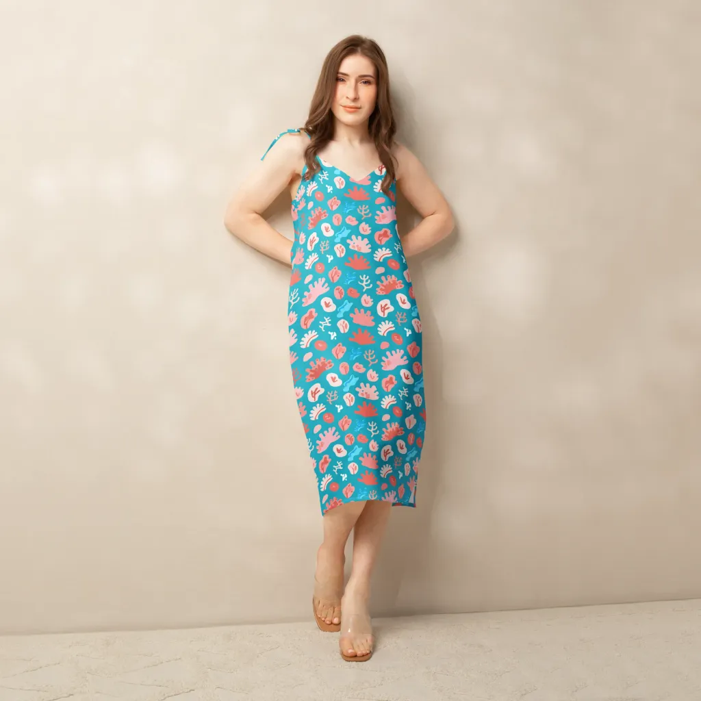 Teal Tidepool on Slip Dress — Front