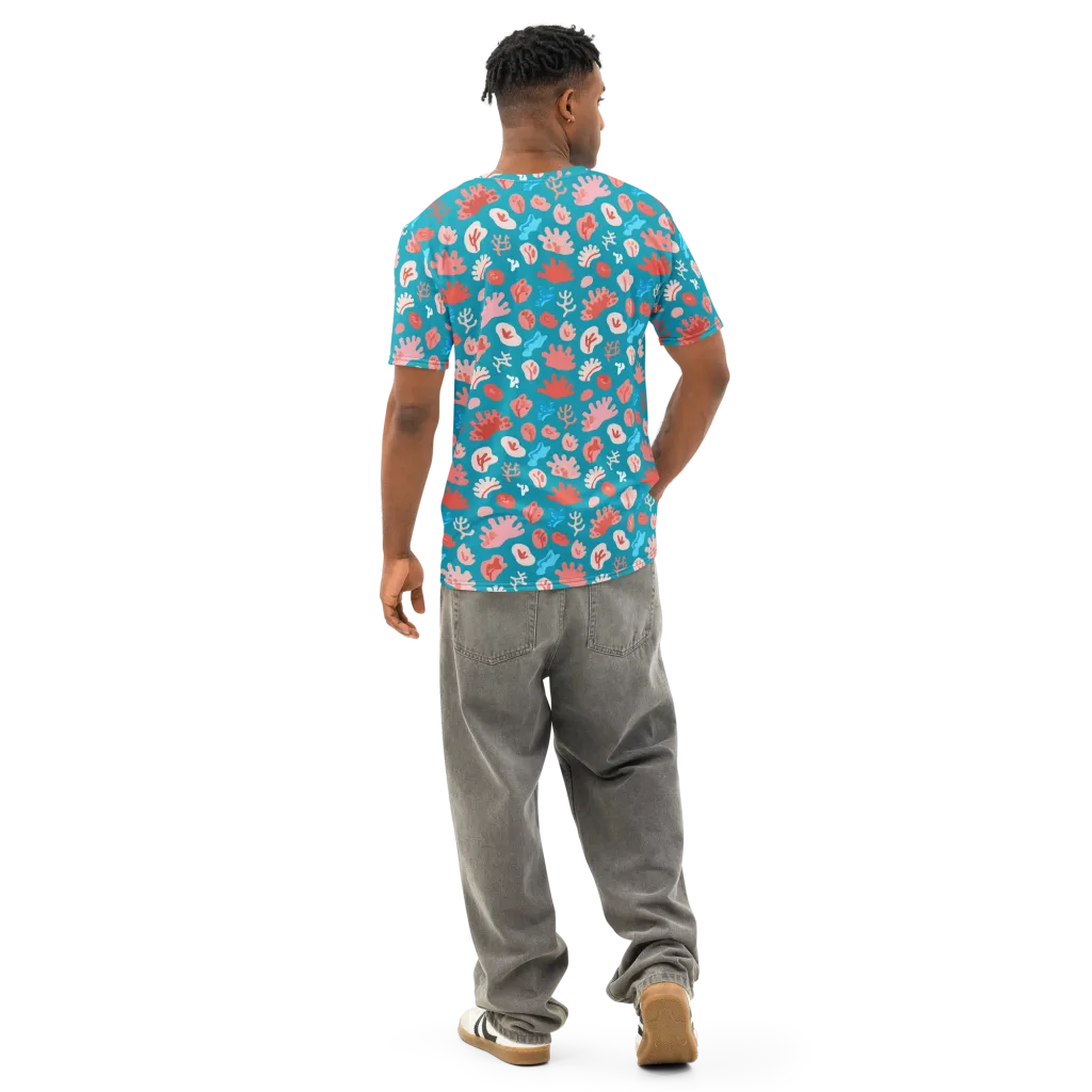 Teal Tidepool on Men's Cotton Crew Neck T-Shirt — Back