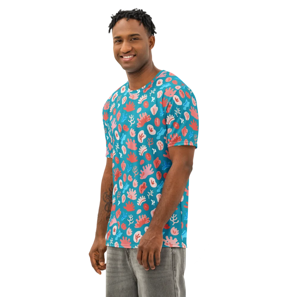 Teal Tidepool on Men's Cotton Crew Neck T-Shirt — Left Front