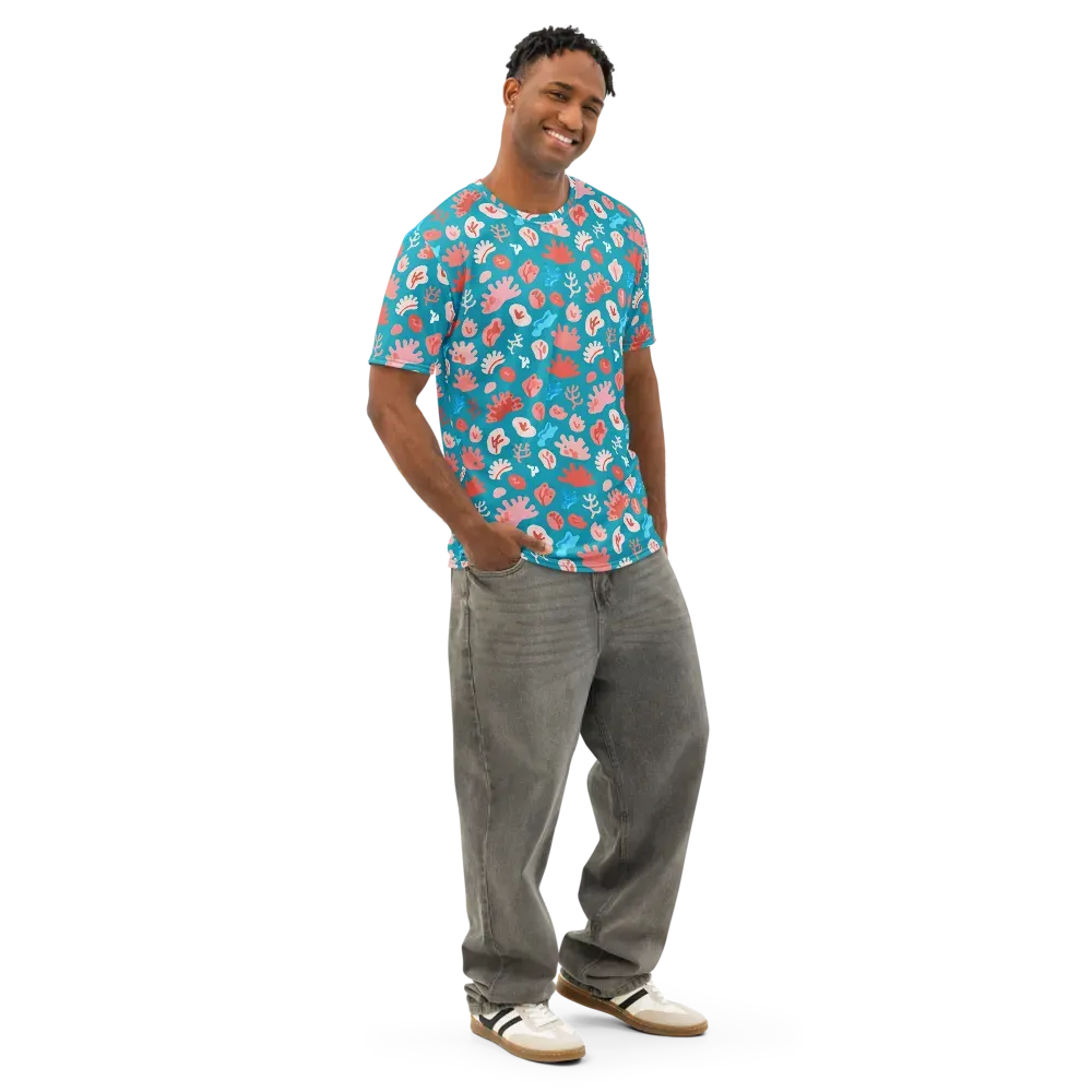 Teal Tidepool on Men's Cotton Crew Neck T-Shirt — Right Front