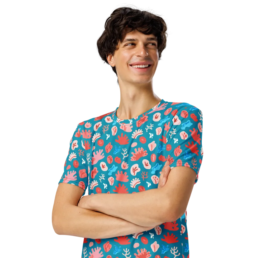 Teal Tidepool on Men's Crew Neck T-Shirt — Left Front