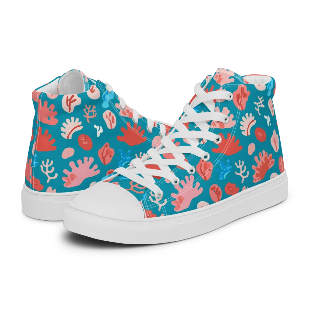 Teal Tidepool on Men's High Top Canvas Shoes — Left