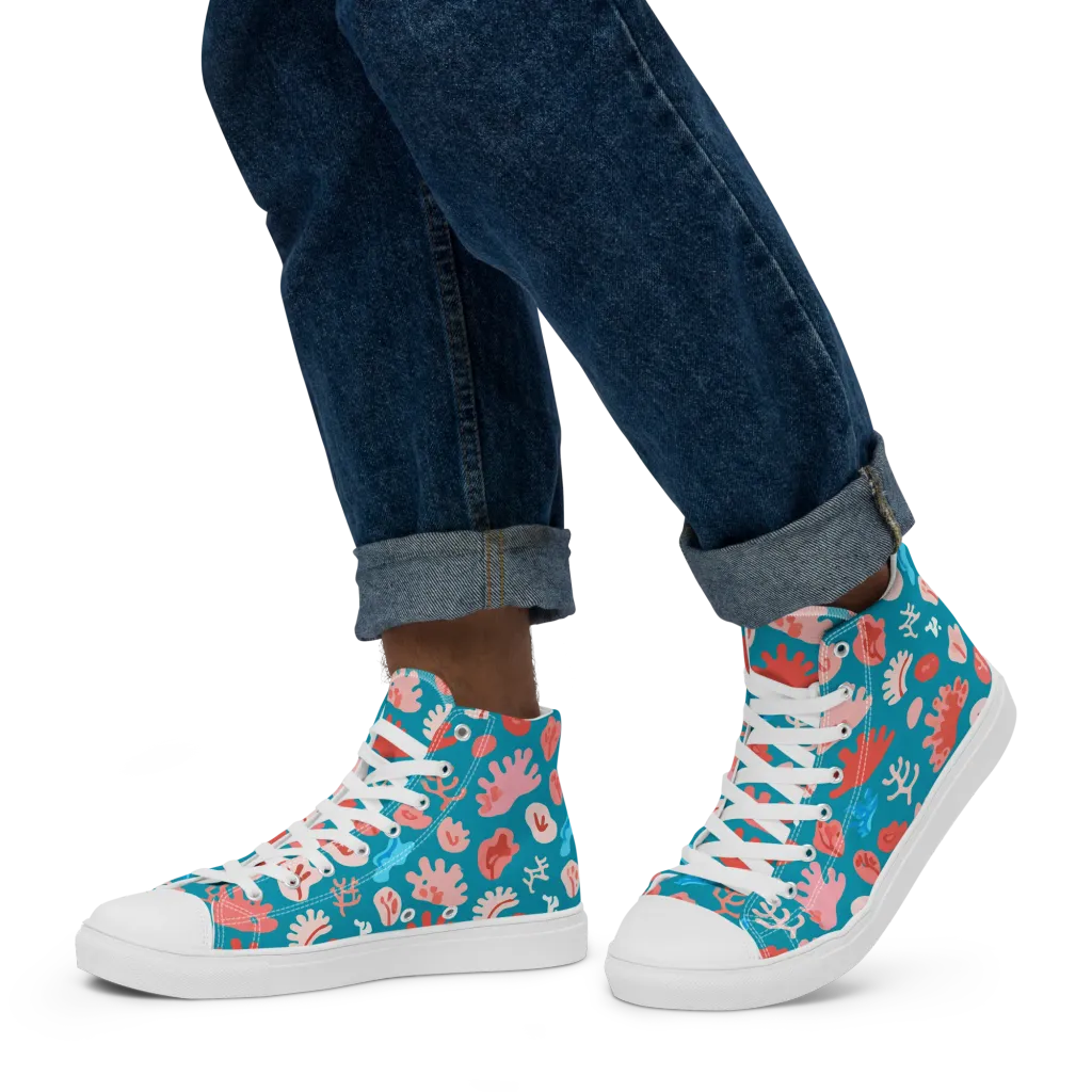 Teal Tidepool on Men's High Top Canvas Shoes — Left