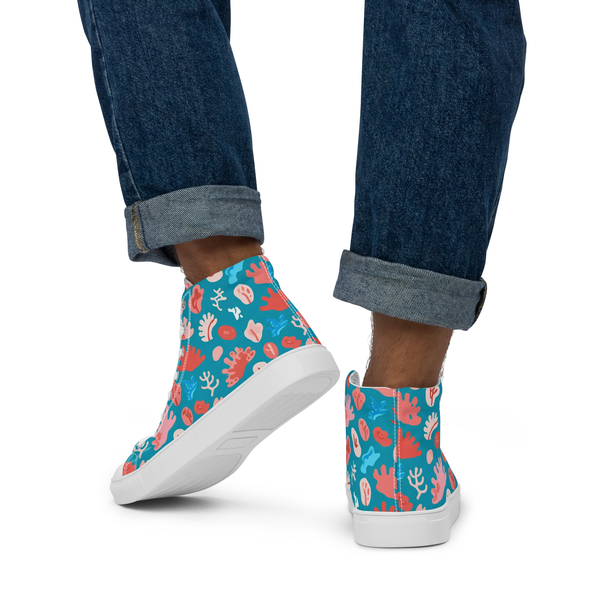 Teal Tidepool on Men's High Top Canvas Shoes — Back
