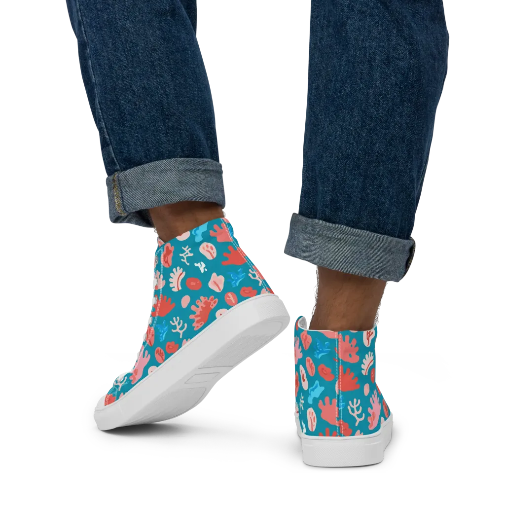 Teal Tidepool on Men's High Top Canvas Shoes — Back